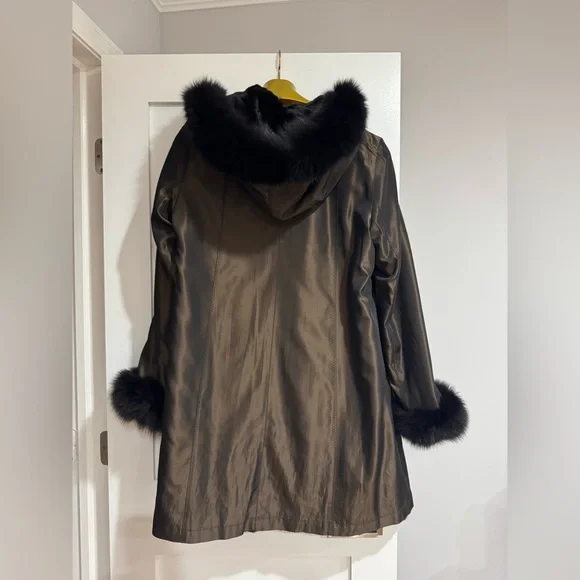 MACY’S FUR VAULT REVERSIBLE REAL MINK FOX COAT FUR SIZE L LARGE HOOD - Picture 11 of 16